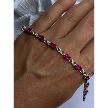 Lovely 925 Sterling Silver Ruby Bracelet Length 7