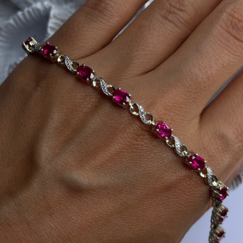 Lovely 925 Sterling Silver Ruby Bracelet Length 7