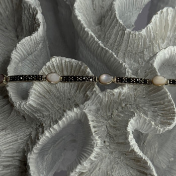 925 Sterling Silver Pink Abalone & Marcasite Bracelet Length 7.5