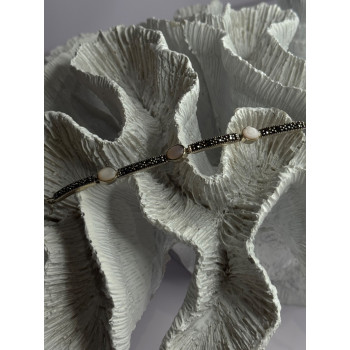 925 Sterling Silver Pink Abalone & Marcasite Bracelet Length 7.5