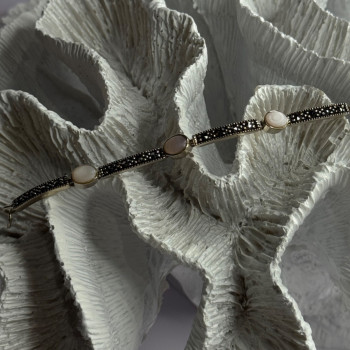 925 Sterling Silver Pink Abalone & Marcasite Bracelet Length 7.5