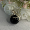 925 Sterling Silver Onyx Cat Pendant Length 1.20 Inch