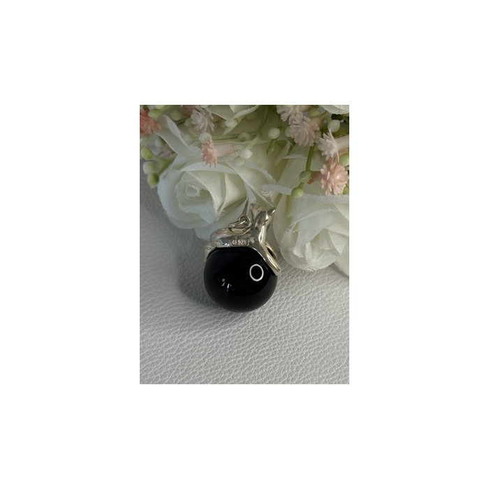 925 Sterling Silver Onyx Cat Pendant Length 1.20 Inch