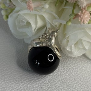925 Sterling Silver Onyx Cat Pendant Length 1.20 Inch