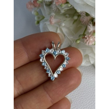 925 Sterling Silver Blue & White Topaz Heart Pendant Length 1 Inch