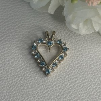 925 Sterling Silver Blue & White Topaz Heart Pendant Length 1 Inch