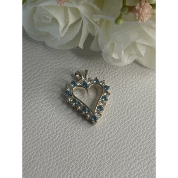 925 Sterling Silver Blue & White Topaz Heart Pendant Length 1 Inch