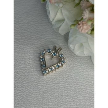 925 Sterling Silver Blue & White Topaz Heart Pendant Length 1 Inch