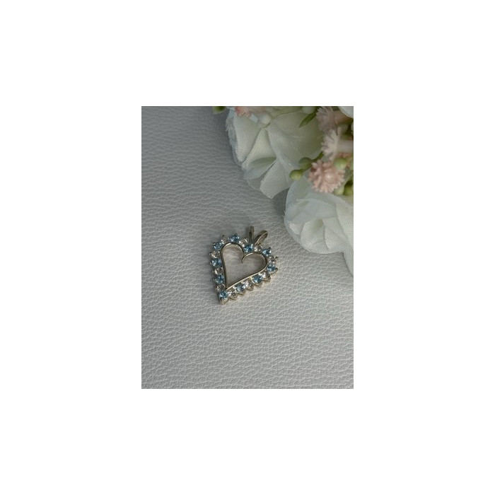 925 Sterling Silver Blue & White Topaz Heart Pendant Length 1 Inch