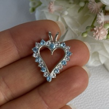 925 Sterling Silver Blue & White Topaz Heart Pendant Length 1 Inch