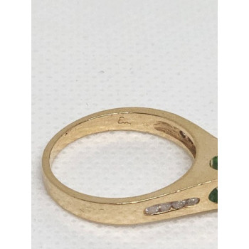 14K YELLOW GOLD EMERALD & DIAMONDS  RING  SIZE 5.5