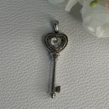 925 Sterling Silver Beryl Love Key Pendant Length 1.60 Inch