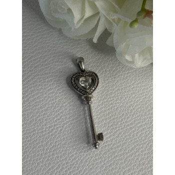 925 Sterling Silver Beryl Love Key Pendant Length 1.60 Inch