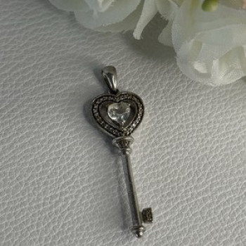 925 Sterling Silver Beryl Love Key Pendant Length 1.60 Inch