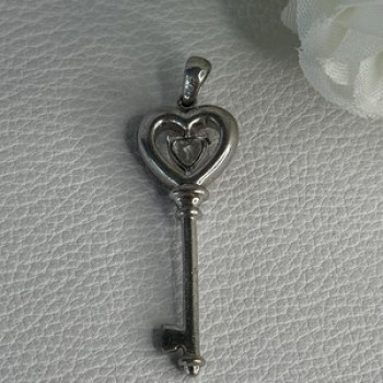 925 Sterling Silver Beryl Love Key Pendant Length 1.60 Inch