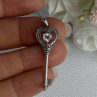 925 Sterling Silver Beryl Love Key Pendant Length 1.60 Inch