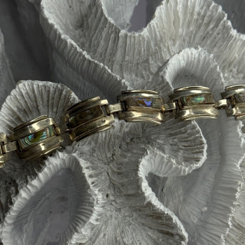 Vintage 925 Sterling Silver Abalone Bracelet Length 6.5