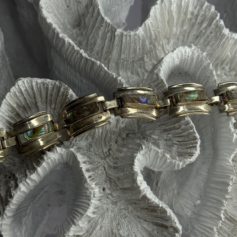 Vintage 925 Sterling Silver Abalone Bracelet Length 6.5