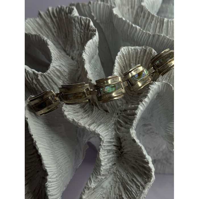 Vintage 925 Sterling Silver Abalone Bracelet Length 6.5