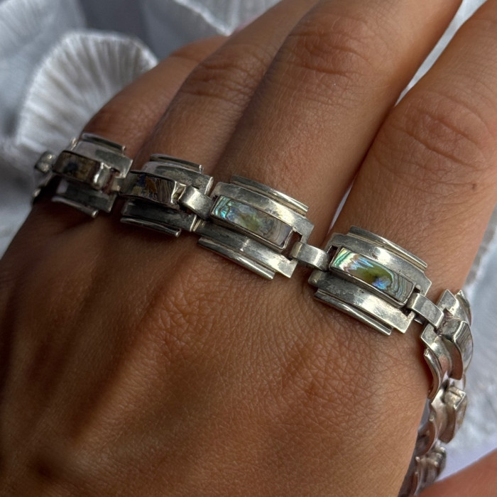 Vintage 925 Sterling Silver Abalone Bracelet Length 6.5