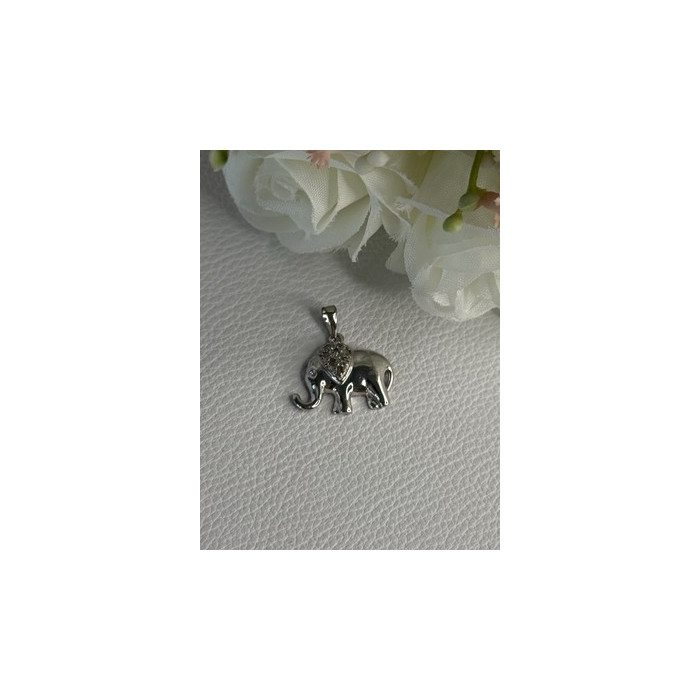 925 Sterling Silver Beryl Elephant Pendant Length 0.80 Inch