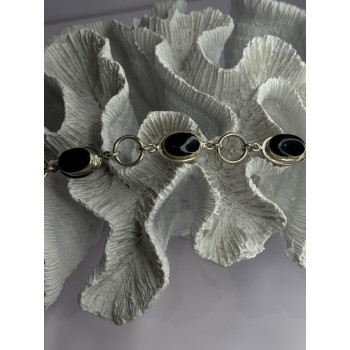 Vintage 925 Sterling Silver Onyx Bracelet Length 7