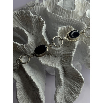 Vintage 925 Sterling Silver Onyx Bracelet Length 7