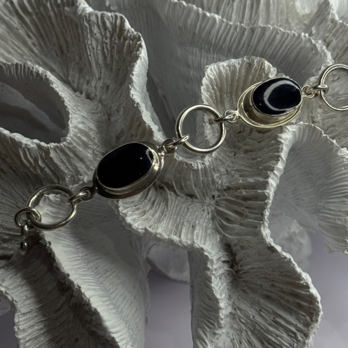 Vintage 925 Sterling Silver Onyx Bracelet Length 7