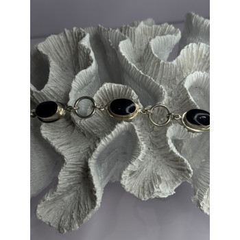 Vintage 925 Sterling Silver Onyx Bracelet Length 7