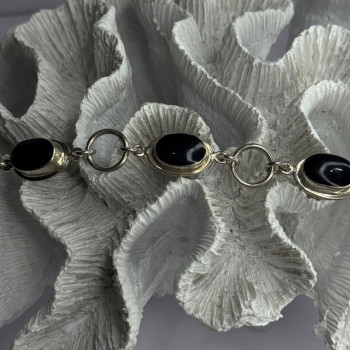 Vintage 925 Sterling Silver Onyx Bracelet Length 7
