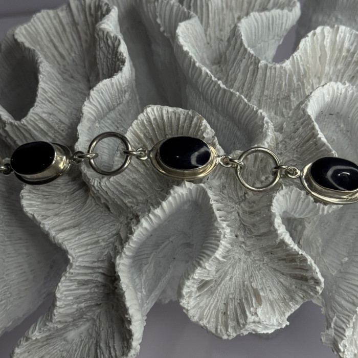 Vintage 925 Sterling Silver Onyx Bracelet Length 7