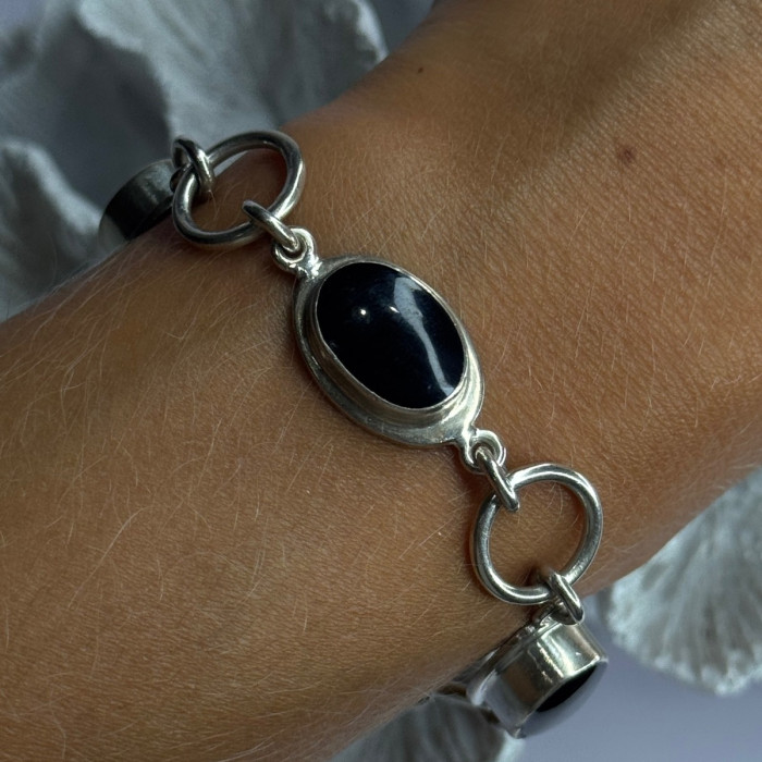 Vintage 925 Sterling Silver Onyx Bracelet Length 7