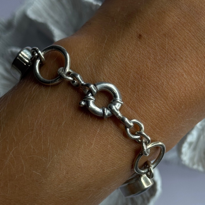 Vintage 925 Sterling Silver Onyx Bracelet Length 7