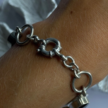 Vintage 925 Sterling Silver Onyx Bracelet Length 7