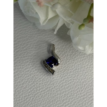 925 Sterling Silver Blue & White Sapphire Pendant Length 0.75 Inch