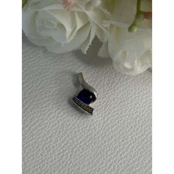 925 Sterling Silver Blue & White Sapphire Pendant Length 0.75 Inch