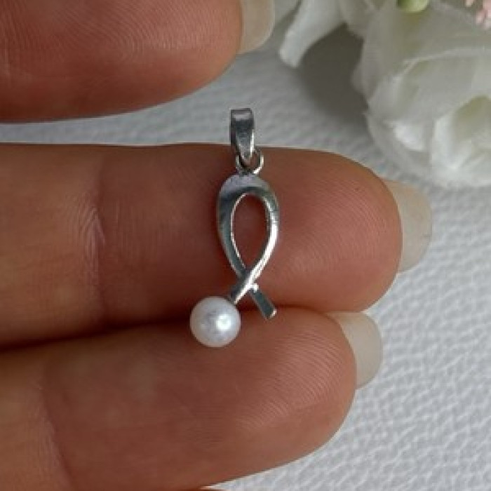 925 Sterling Silver Pearl Pendant Length 0.80 Inch