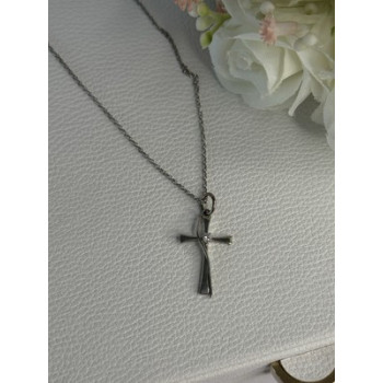 925 Sterling Silver Diamond Cross Necklace Length 20/18 Inch