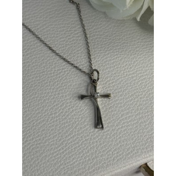 925 Sterling Silver Diamond Cross Necklace Length 20/18 Inch