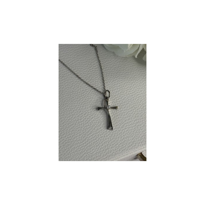 925 Sterling Silver Diamond Cross Necklace Length 20/18 Inch