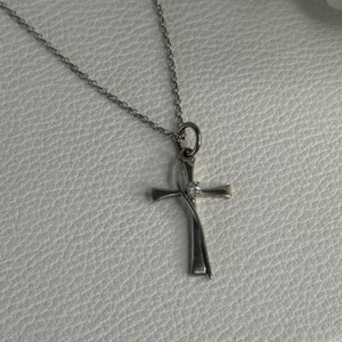925 Sterling Silver Diamond Cross Necklace Length 20/18 Inch