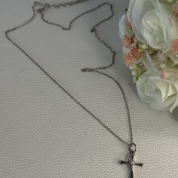 925 Sterling Silver Diamond Cross Necklace Length 20/18 Inch