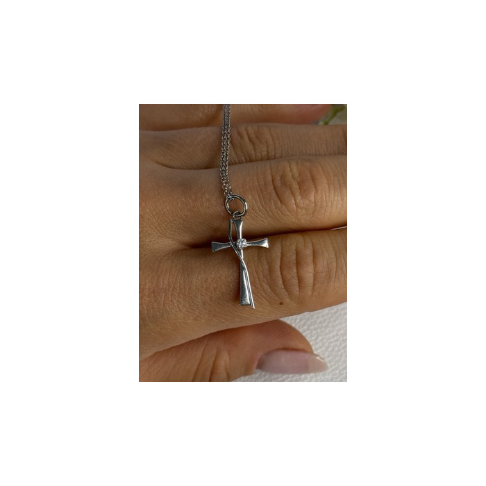 925 Sterling Silver Diamond Cross Necklace Length 20/18 Inch