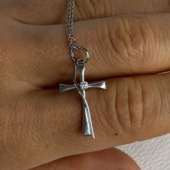 925 Sterling Silver Diamond Cross Necklace Length 20/18 Inch