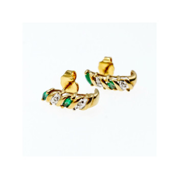 10K YELLOW GOLD EMERALD & DIAMOND STUD EARRINGS