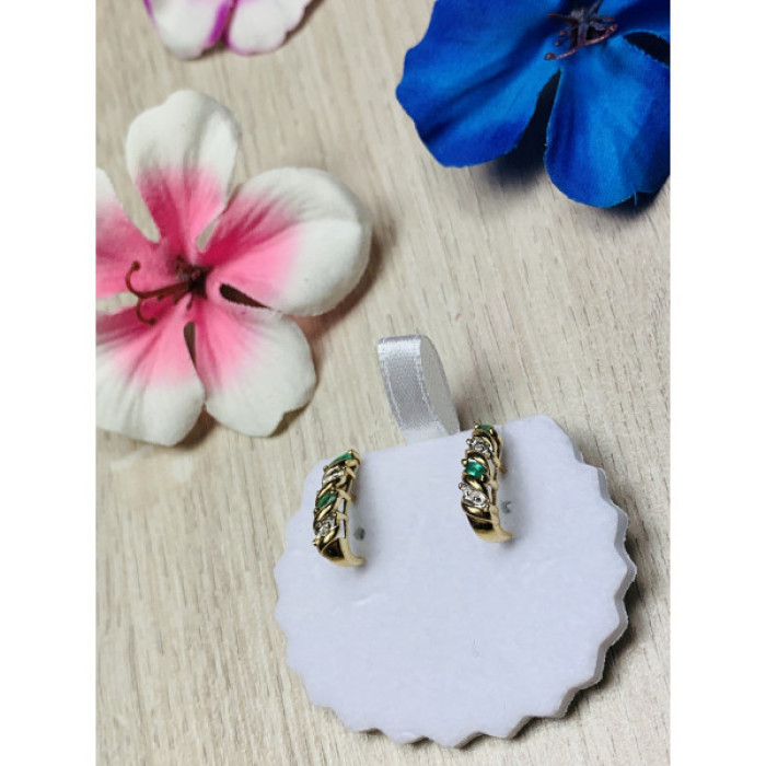 10K Yellow Gold Emerald & Diamond Stud Earrings