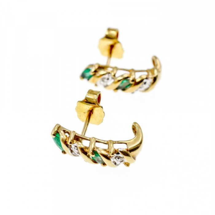 10K Yellow Gold Emerald & Diamond Stud Earrings