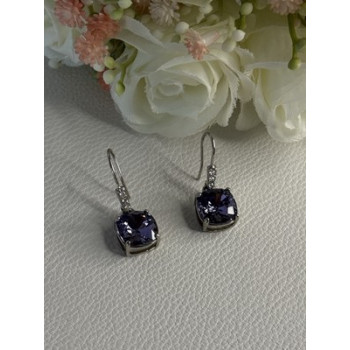 925 Sterling Silver Amethyst & CZ Earrings Length 1.10 Inch