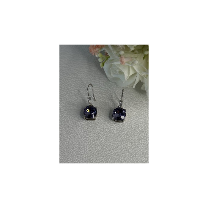 925 Sterling Silver Amethyst & CZ Earrings Length 1.10 Inch