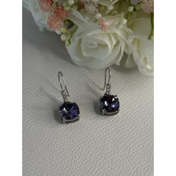 925 Sterling Silver Amethyst & CZ Earrings Length 1.10 Inch